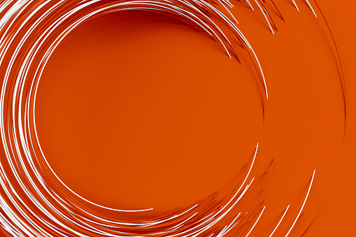 Digital  background of many orange circles rotated at different angles and forming a frame around an empty space 3D illustration