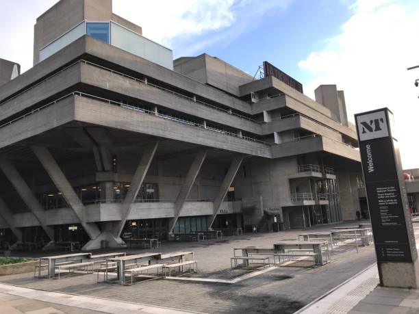 National Theatre London England Southbank exterior building architecture play London, United Kingdom - March 4 2019: National Theatre Southbank exterior building architecture play waterloo bridge stock pictures, royalty-free photos & images