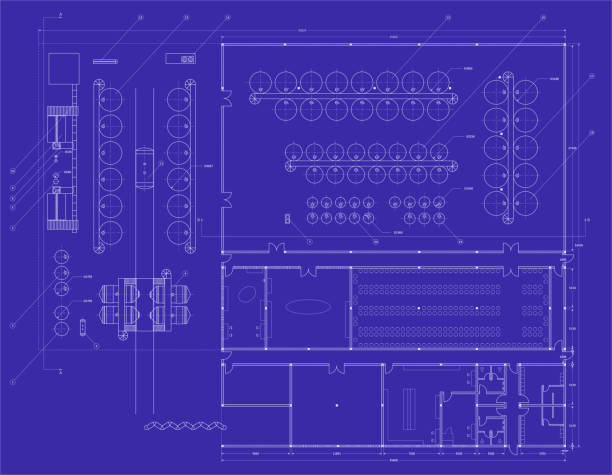 винный завод blueprint 2d проектирование - drafting computer architect office worker stock illustrations
