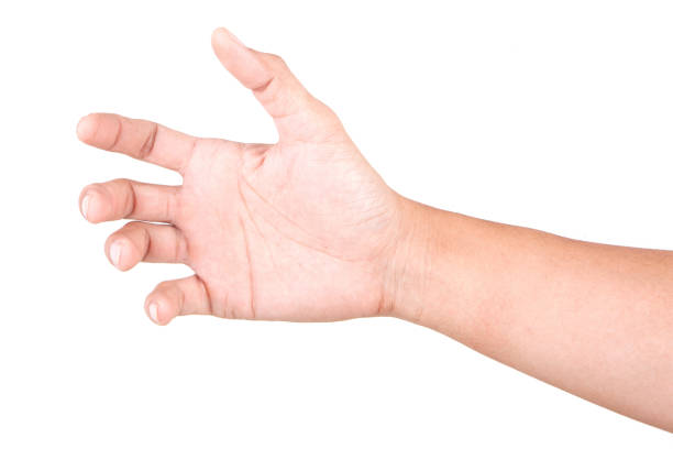 istock Male Caucasian hand gestures isolated over the white background. GRAB HAND. 1155662465