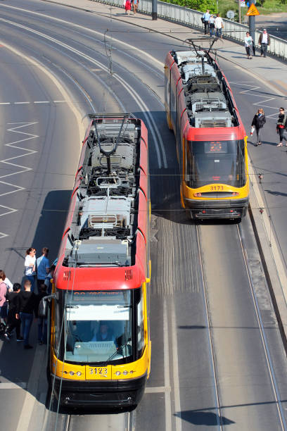 Warsaw, Poland - May 1, 2019: Tram in Polish capital Warsaw is the popular mode of public transportation.