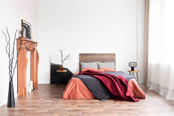 istock Natural decor in bright minimal bedroom full of daylight 1155664206