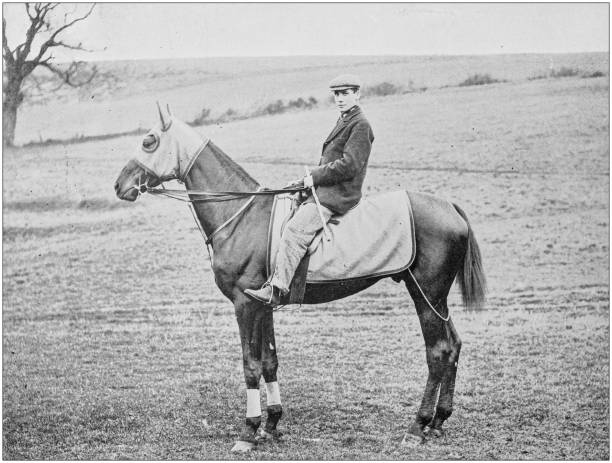 istock Antique vintage black and white photo: Racing horse 1155664929