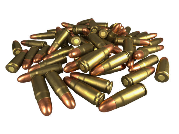 istock pistol cartridge 7.62x23 mm, Russian and Soviet army, isolated. 3d rendering 1155665273