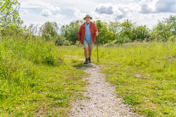 istock Active senior man hiking in countryside 1155668403