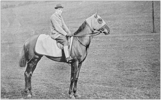 istock Antique vintage black and white photo: Racing horse 1155669203