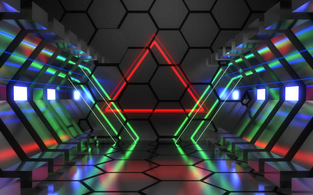 istock 3d abstract neon room. alien reactor. spaceship. datacenter concept. 1155669653