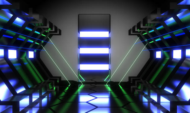 istock 3d abstract neon room. alien reactor. spaceship. datacenter concept. 1155669704