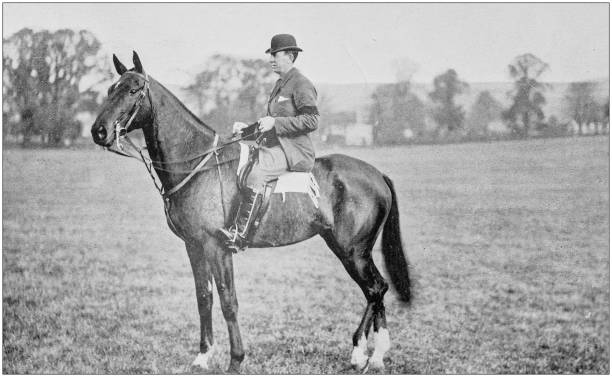 istock Antique vintage black and white photo: Racing horse 1155670281