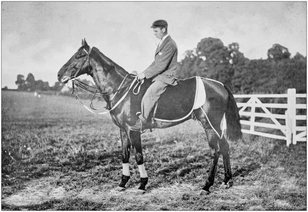 istock Antique vintage black and white photo: Racing horse 1155670621