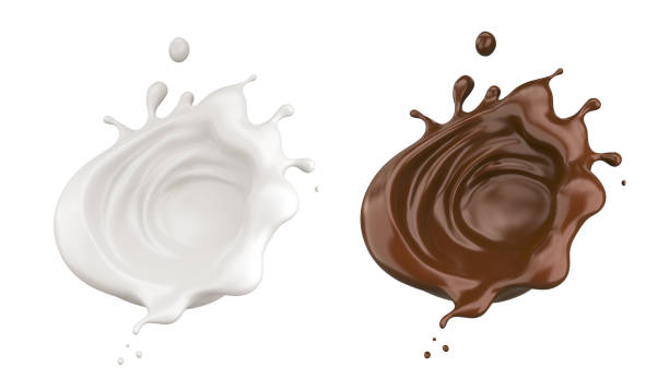 sauce au chocolat et crème au lait splash. - nappage photos et images de collection