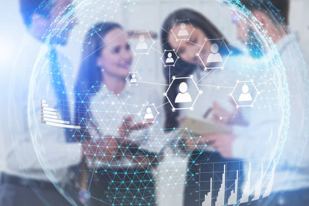 istock Business people in blurred office, social network 1155671605