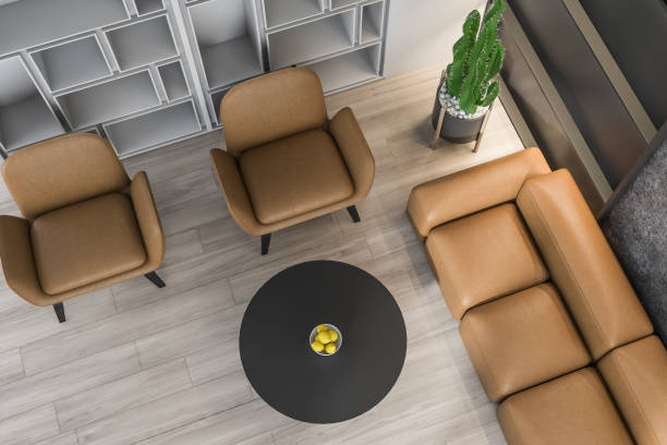 istock Top view of living room with leather sofa 1155673410