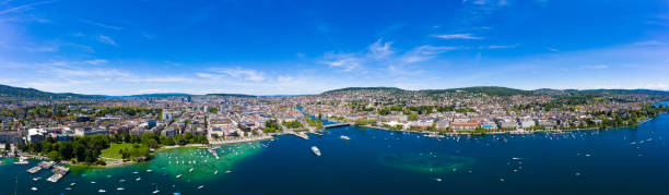 Panoramic aerial view of Zurich  city in Switzerland Panoramic aerial view of Zurich  city in Switzerland switzerland zurich architecture church stock pictures, royalty-free photos & images