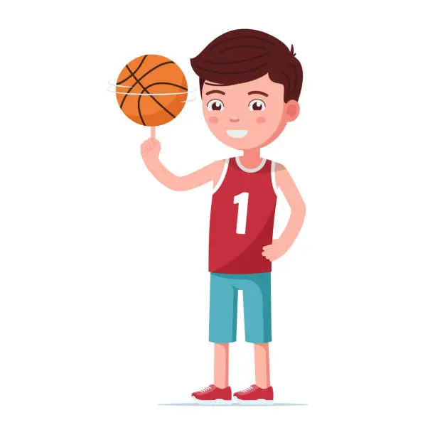 Vector illustration of Boy basketball player spin the ball on finger