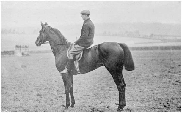 istock Antique vintage black and white photo: Racing horse 1155676892