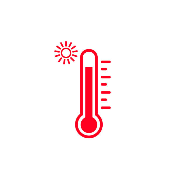 illustrations, cliparts, dessins animés et icônes de icône de vecteur de haute température sur le fond blanc - barometer heat thermometer sun