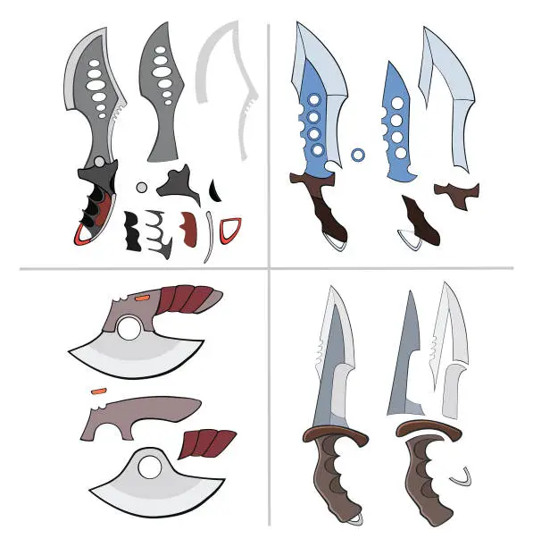 Vector illustration of A Set of Vector Cartoon Illustrations. Knifes, Swords, Daggers for you Design and Computer Game