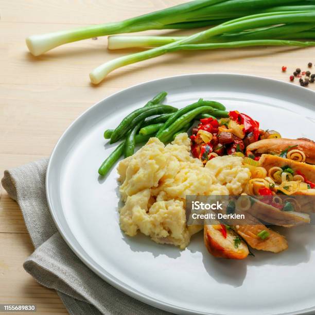 Chicken Fillet With Mashed Potato Stock Photo - Download Image Now - Above, Baked, Bean