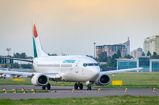 Kyiv, Ukraine - June 09, 2019: Lumiwings Boeing 737 in Kyiv Sikorsky Airport