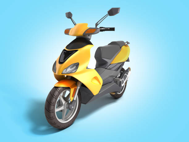 istock Yellow moped scooter Transport wheel 3d render on blue gradient 1155698464