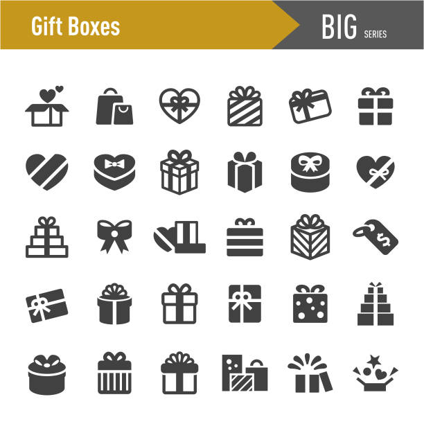 ilustraciones, imágenes clip art, dibujos animados e iconos de stock de iconos de cajas de regalo-big series - heart shape christmas paper christmas gift