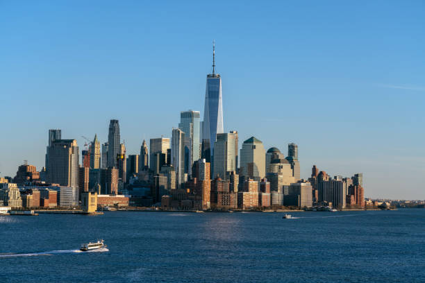 미국, 뉴저지에서 복용 하는 세계 무역 센터를 볼 수 있는 뉴욕 도시 경관 강 옆에 있는 낮은 맨해튼 - hudson new york state 뉴스 사진 이미지