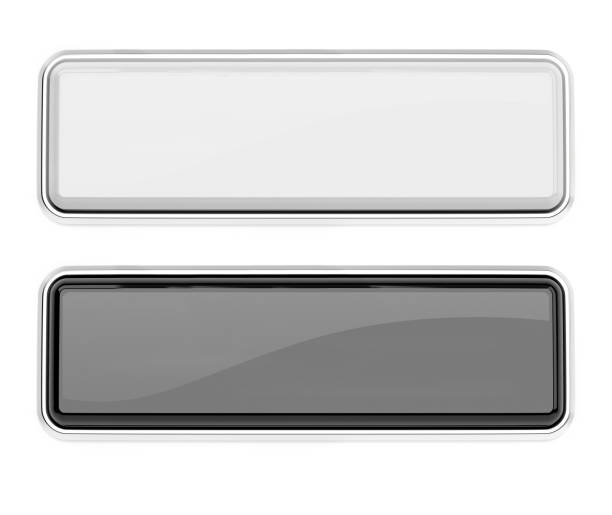 istock White and black glass buttons. Square push buttons with metal frame. 3d rendering illustration isolated 1155701193