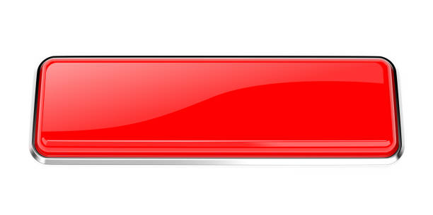 istock Red glass button. Square push button with metal frame. 3d rendering illustration isolated 1155701195