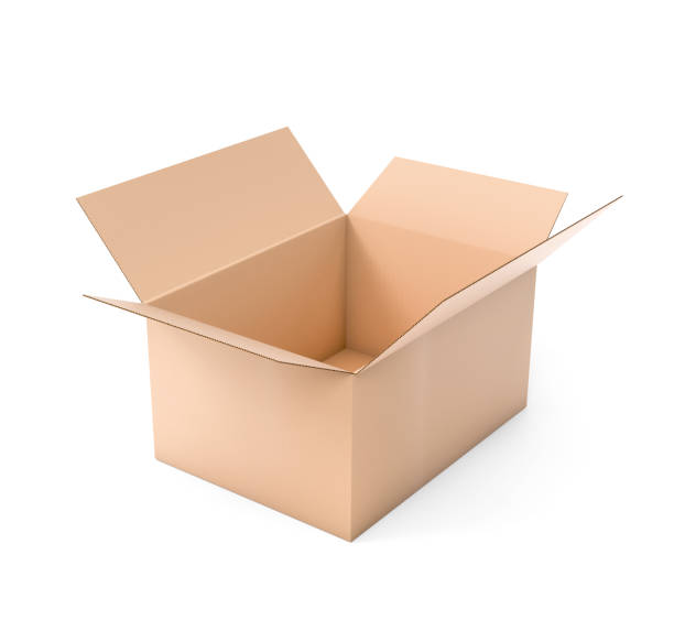 istock Open brown corrugated carton box. Big shipping packaging. 3d rendering illustration isolated 1155701196