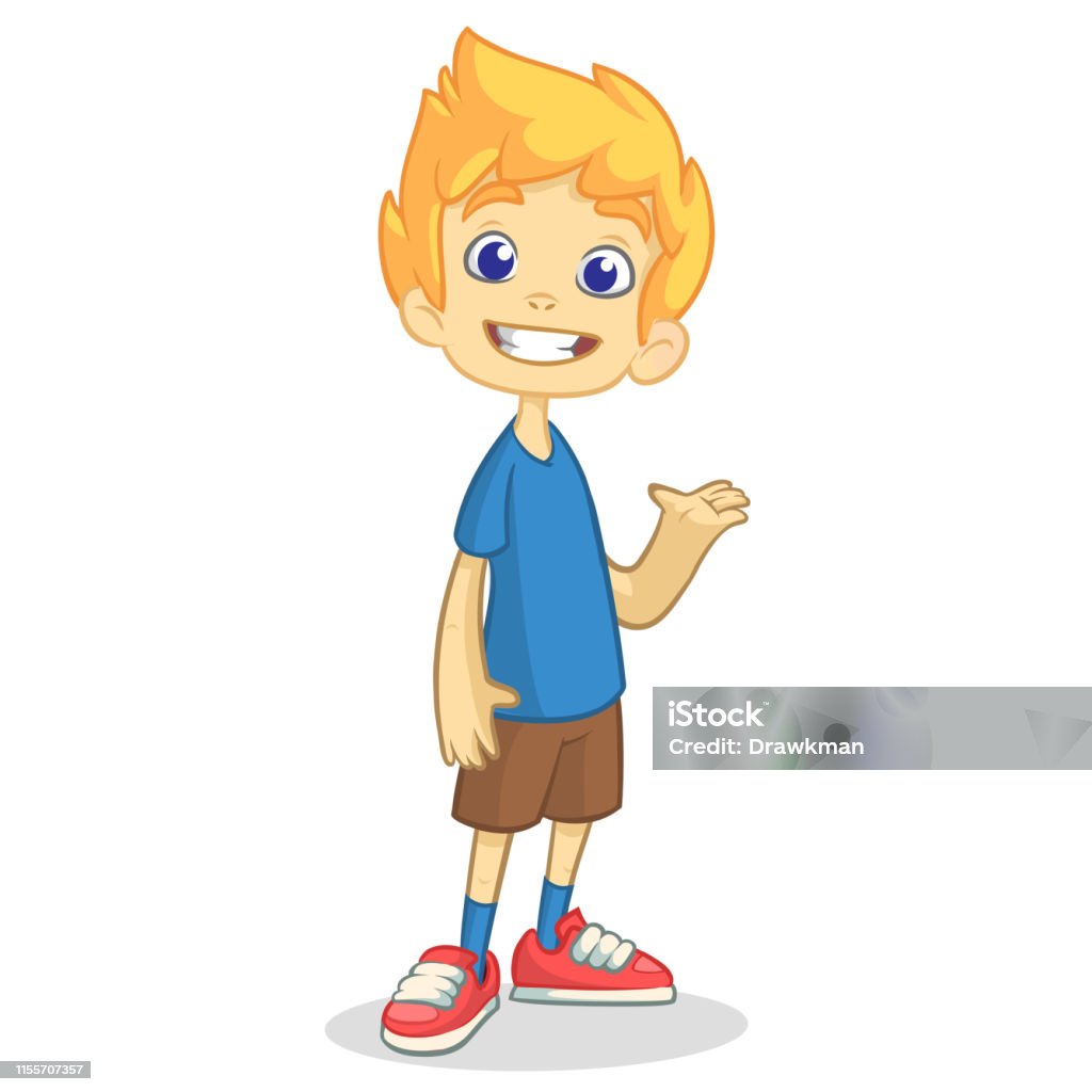 Cute Cartoon Blonde Boy Waving And Smiling Stock Illustration - Download  Image Now - Boys, Teenage Boys, Child - iStock