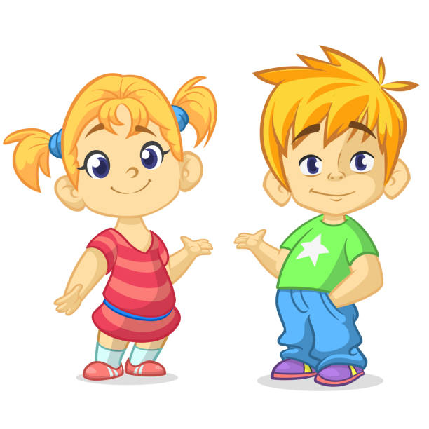 Cartoon Kids Set Funny Boy And Girl Couple Illustration Stock Illustration  - Download Image Now - iStock