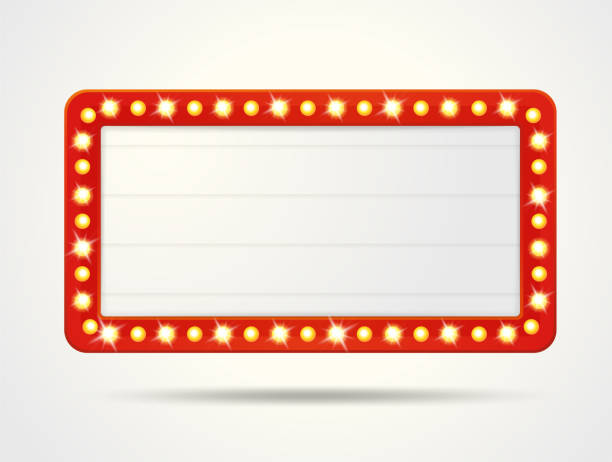 ilustraciones, imágenes clip art, dibujos animados e iconos de stock de marcos de etiquetas vectoriales de cajas de luz retro vacías para insertar tu texto. - cinema marquee