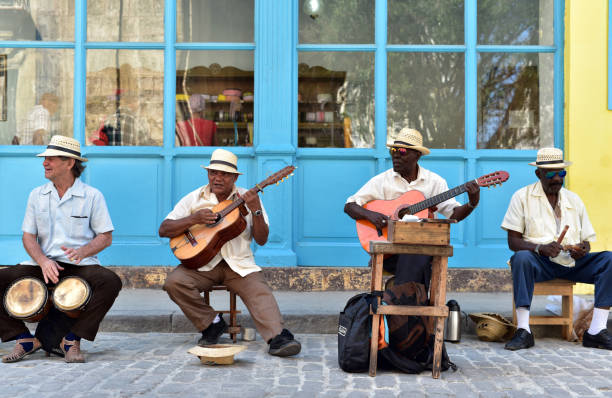 Cuban music in Havana Male Cuban street musicians playing Cuban music the streets of Old Havana, Cuba cuba stock pictures, royalty-free photos & images
