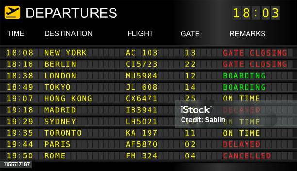 Flights Departures Board Illustration Stock Illustration - Download Image Now - Airport, Billboard, Airplane