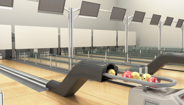 istock Modern bowling room waiting for visitors balls on bowling alley 3d render 1155719667