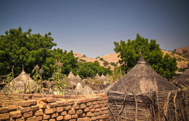 Lanscape with Mataya village of sara tribe people, Guera, Chad stock photo