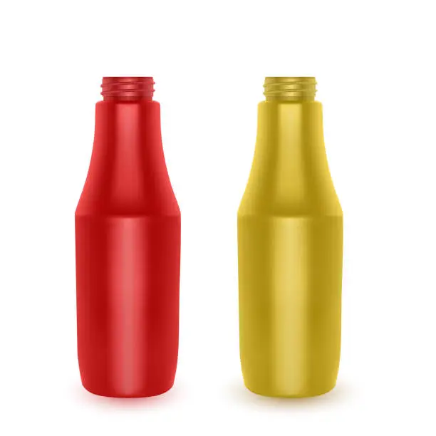 Vector illustration of Set of Realistic bottles of ketchup and mustard, Bottles for Branding Isolated on White Background