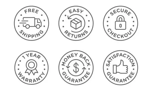 Vector illustration of E-commerce security badges risk-free shopping icons set