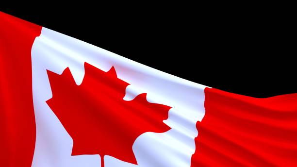istock Canadian flag swaying in half the image. Isolated on black. 3d rendering. 1155739119