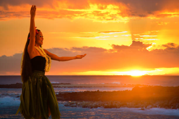 istock Hula Dancer on Hawaiian Beach at Sunset with Copy Space 1155741417