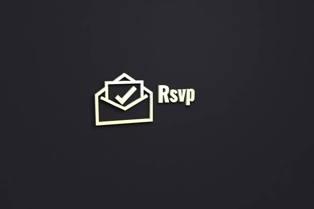 Rsvp Render of Rsvp with yellow text on dark background rsvp stock pictures, royalty-free photos & images