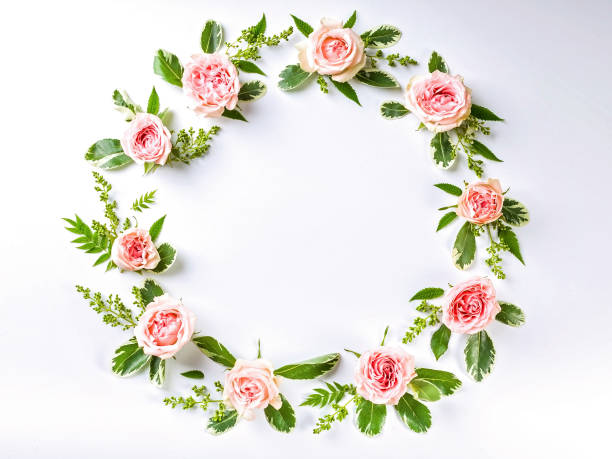 istock Round frame flower pattern of rosebuds on a white background. 1155743732