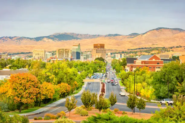 Stock photograph of downtown Boise Idaho USA on a sunny autumn day.