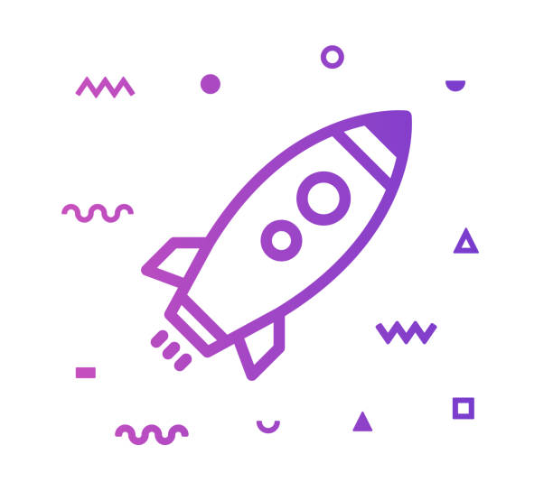 Rocket Launch Line Style Icon Design Rocket launch outline style icon design with decorations and gradient color. Line vector icon illustration for modern infographics, mobile designs and web banners. launch event illustrations stock illustrations