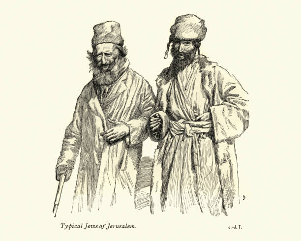 Vintage engraving of Sketch of Jewish men of Jerusalem, 19th Century, by James Tissot