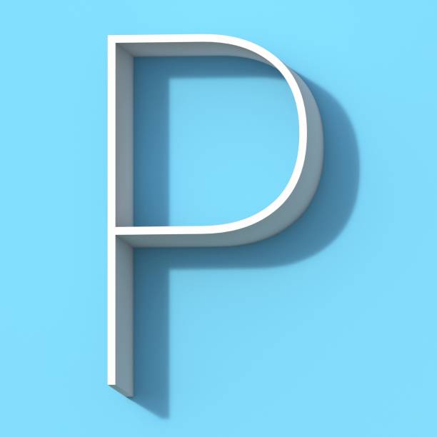 tipo di carattere di linea con ombreggiatura lettera p 3d - letter p alphabet three dimensional shape blue foto e immagini stock