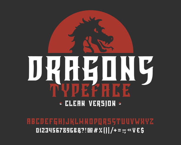 Font Dragons. Clean version. Font Dragons. Clean version.  Hand crafted retro vintage typeface design. Handmade  lettering. Authentic handwritten alphabet. Vector graphic illustration old badge label  template. fantasy font stock illustrations