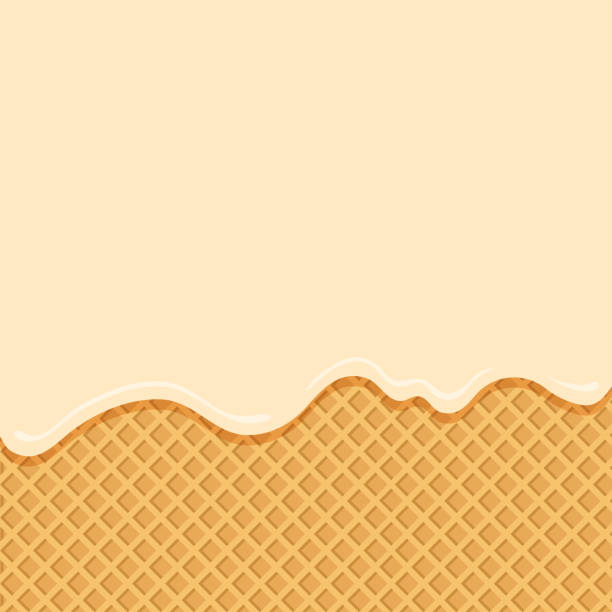 ilustrações de stock, clip art, desenhos animados e ícones de vanilla ice cream flowing down on wafer background. vector - cone