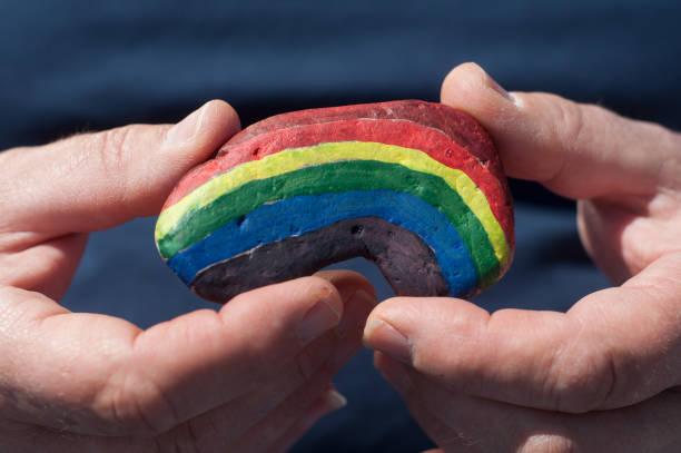 istock rainbow painting on stone pebble in hand 1155758563